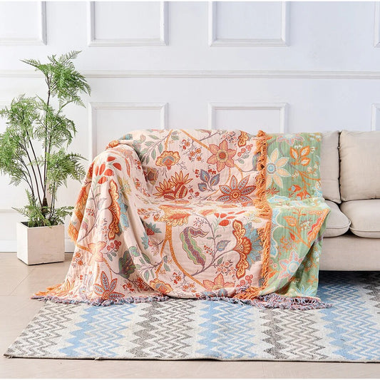Floral Cotton Blanket – bohemian design, multicoloured
