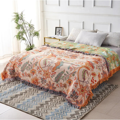 Floral Cotton Blanket – bohemian design, multicoloured