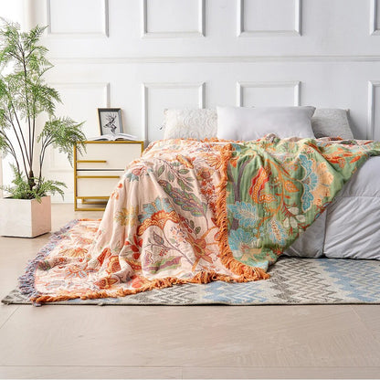 Floral Cotton Blanket – bohemian design, multicoloured