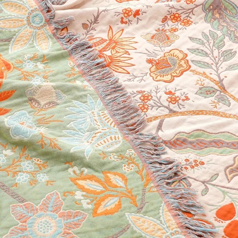 Floral Cotton Blanket – bohemian design, multicoloured