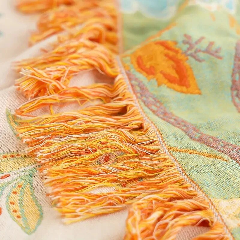 Floral Cotton Blanket – bohemian design, multicoloured