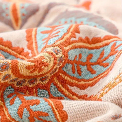 Floral Cotton Blanket – bohemian design, multicoloured