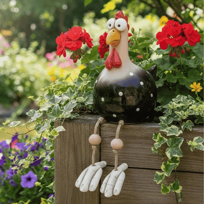 Googly Eye Outdoor Chicken – hanging legs, farmhouse charm, compact