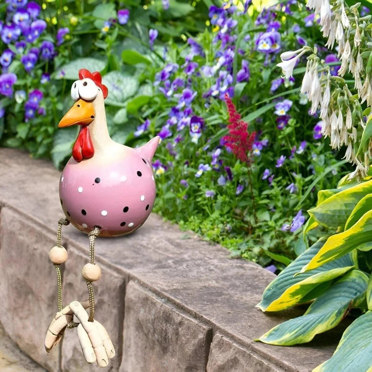 Googly Eye Outdoor Chicken – hanging legs, farmhouse charm, compact