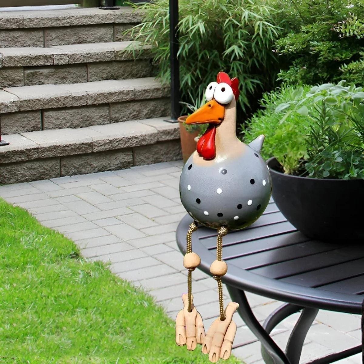 Googly Eye Outdoor Chicken – hanging legs, farmhouse charm, compact