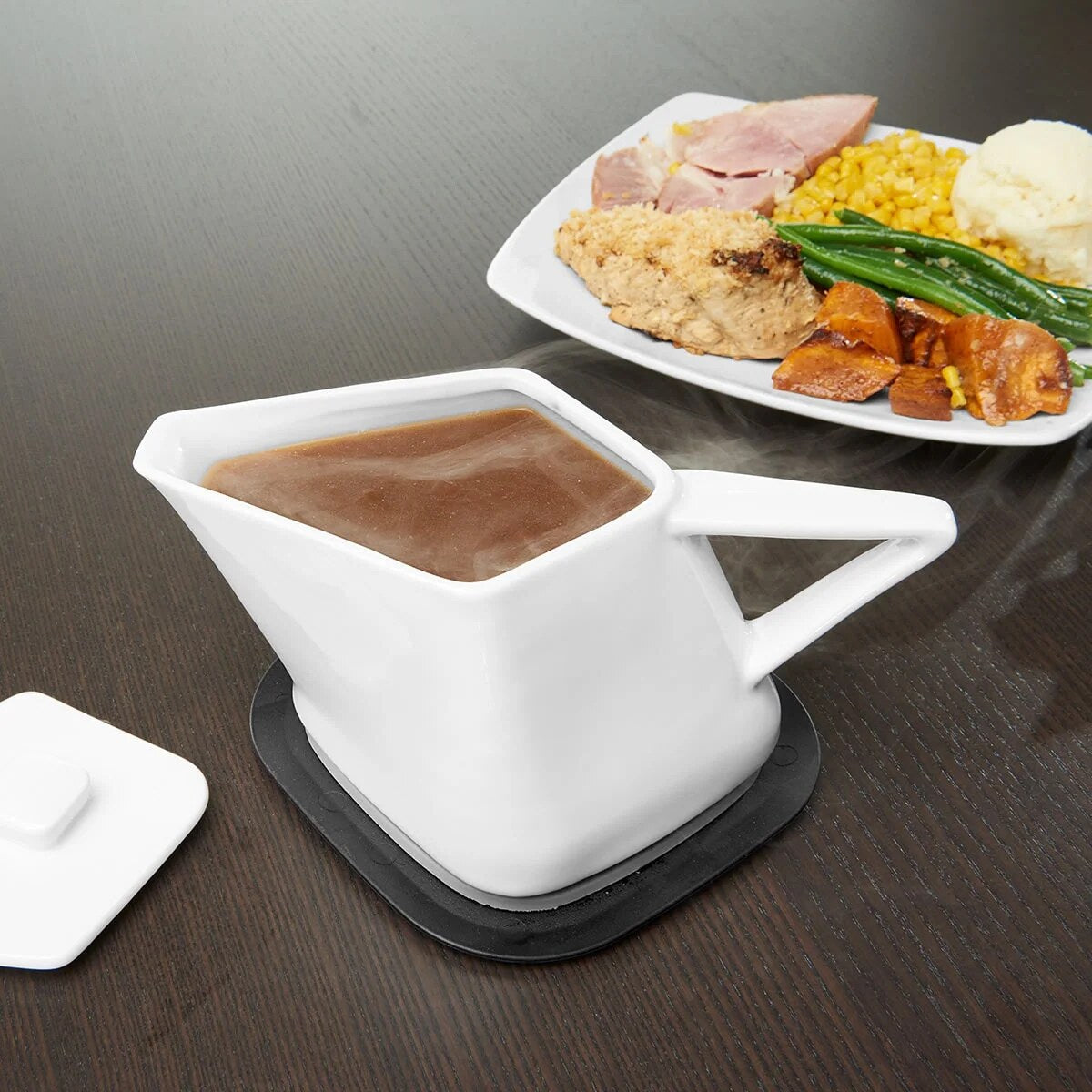 Gravy Boat with Warming Base – microwave heated, dishwasher safe