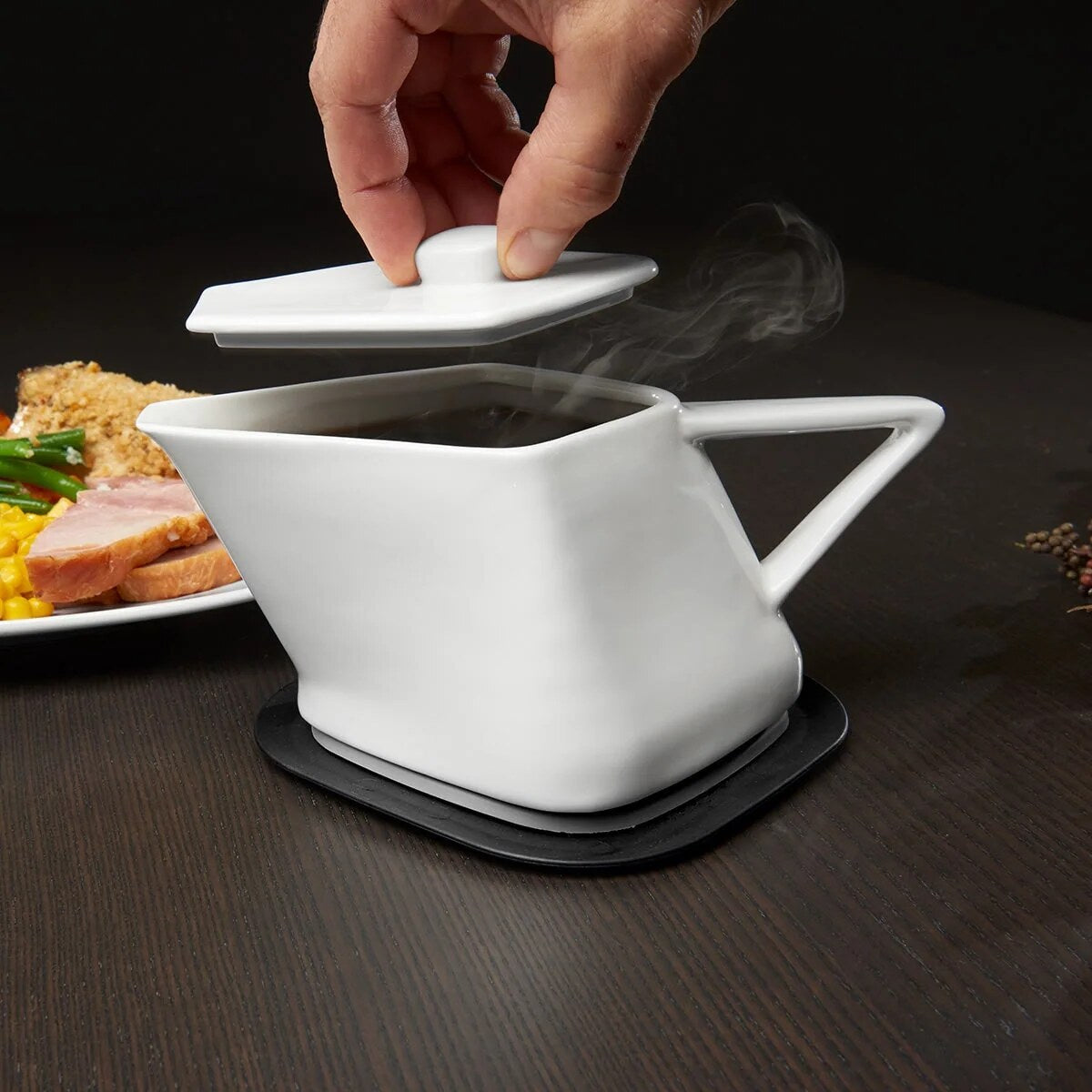 Gravy Boat with Warming Base – microwave heated, dishwasher safe