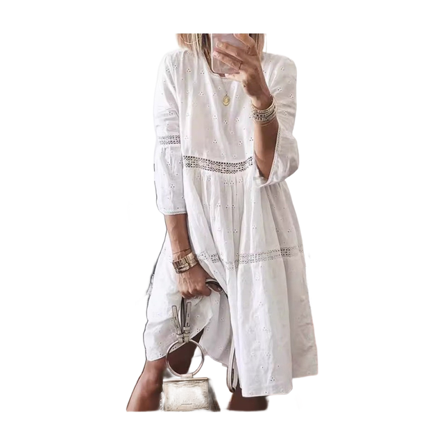 Lace Dress – embroidered detail, loose fit, short sleeves