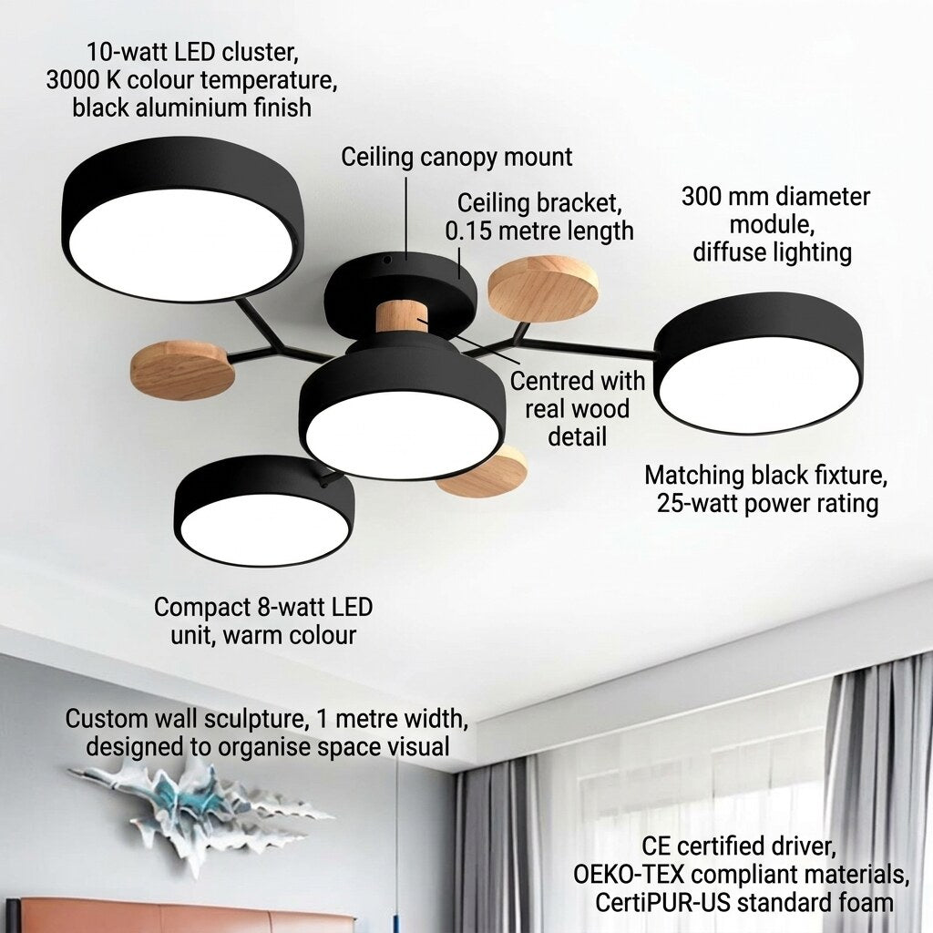 LED Ceiling Light – halo design, colour-adjustable, four to seven heads