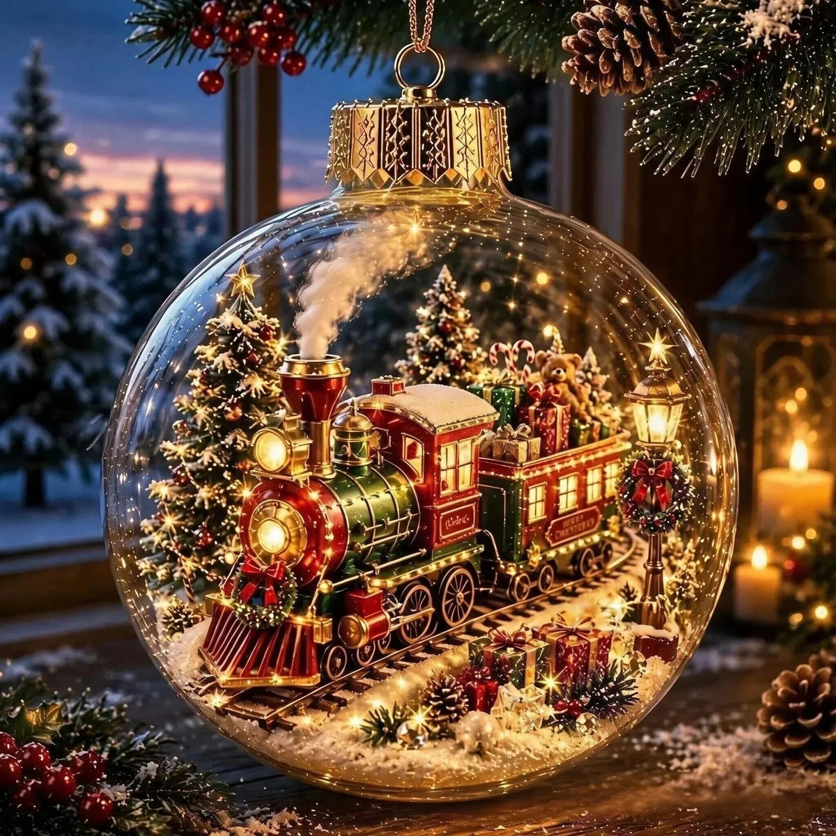 LED Christmas Bauble – miniature scene, warm white light