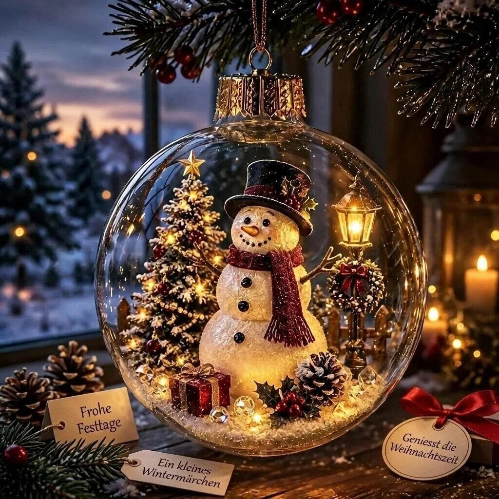 LED Christmas Bauble – miniature scene, warm white light