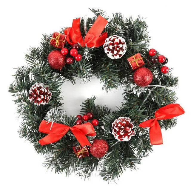 LED Christmas Wreath – baubles, cones and warm white lights, red, gold or silver