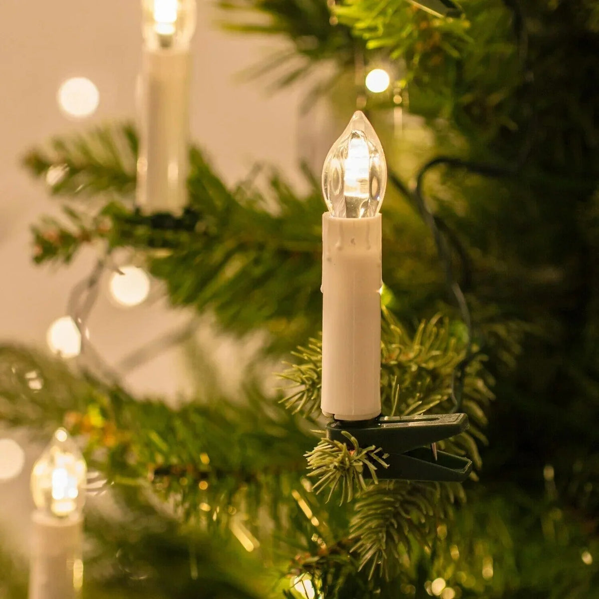 LED Clip-on Christmas Lights – warm white, 50 candles, flameless