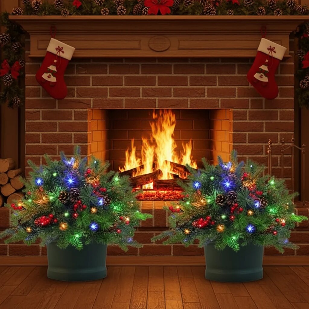 LED Evergreen Urn Filler – battery powered, festive