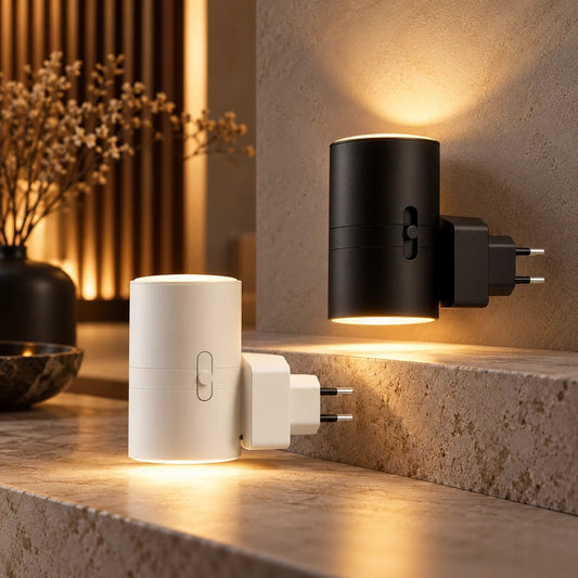 LED Wall Light – dimmable, plug-in, dusk-to-dawn sensor