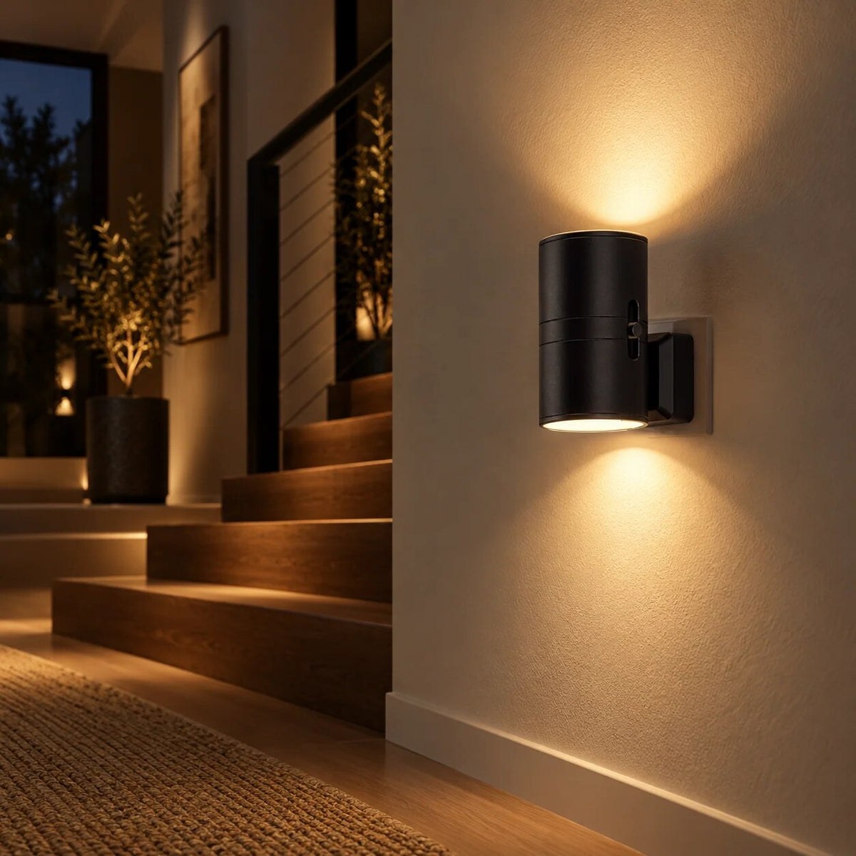 LED Wall Light – dimmable, plug-in, dusk-to-dawn sensor