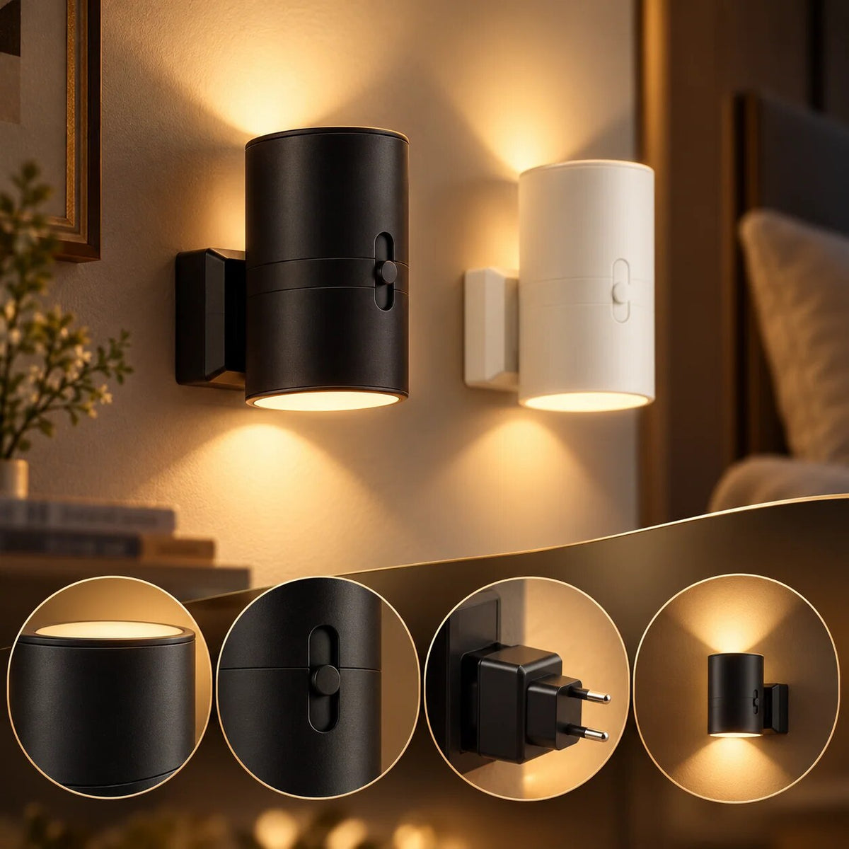LED Wall Light – dimmable, plug-in, dusk-to-dawn sensor