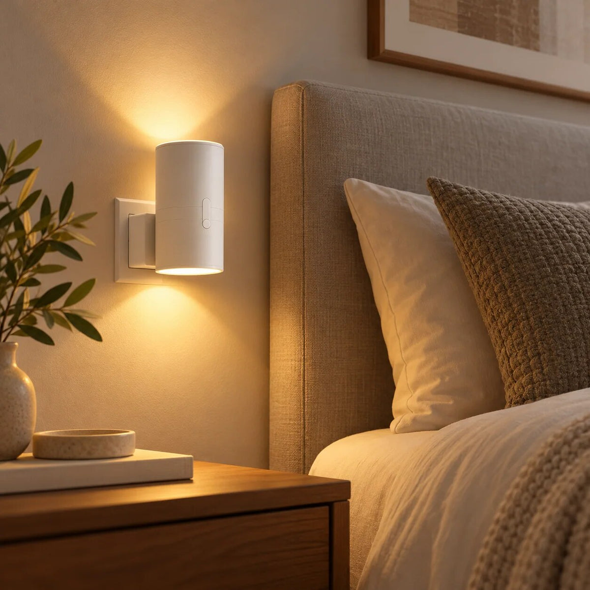 LED Wall Light – dimmable, plug-in, dusk-to-dawn sensor