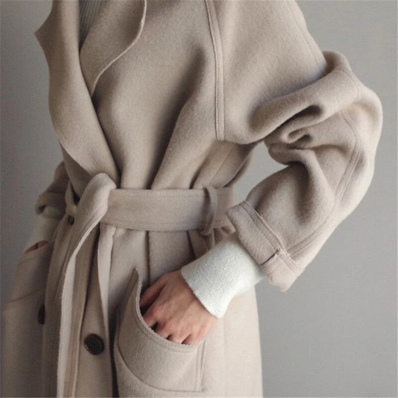Longline Double-Breasted Coat – wide notch lapels, relaxed fit