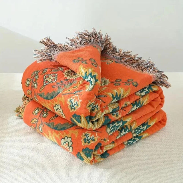 Marigold Throw Blanket – reversible cotton, teal and orange