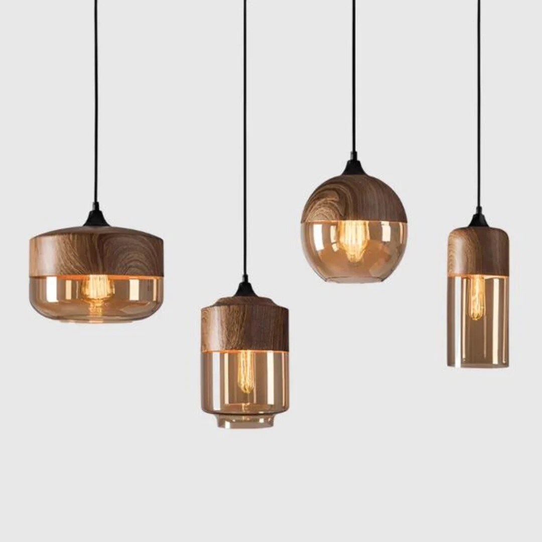 Nordic Wooden Pendant Light – adjustable cord, four styles