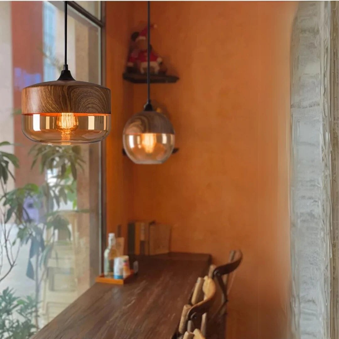 Nordic Wooden Pendant Light – adjustable cord, four styles