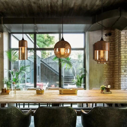 Nordic Wooden Pendant Light – adjustable cord, four styles