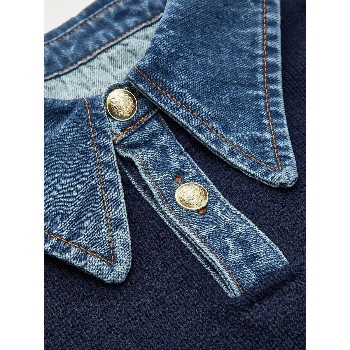 Ribbed Knit Jumper – denim collar, button front, textured fabric
