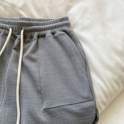 Ribbed Loungewear Set – short sleeve, matching shorts, side pockets