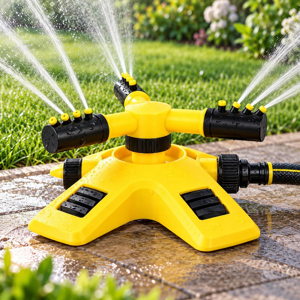 Rotating Sprinkler – 360° coverage, stable base, wide-area watering