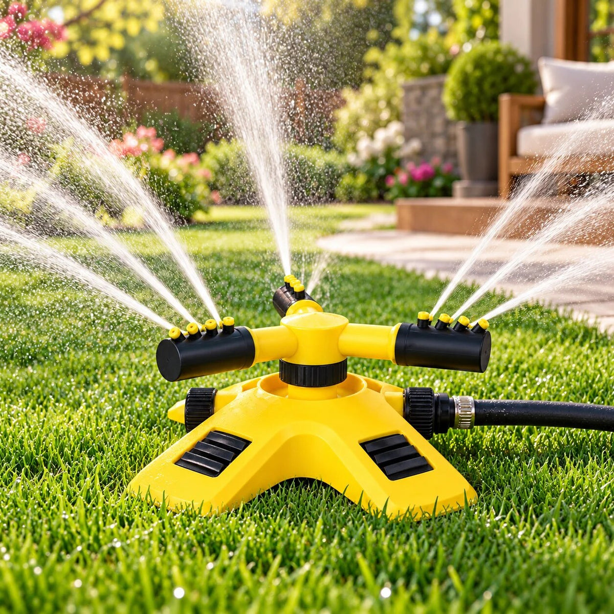 Rotating Sprinkler – 360° coverage, stable base, wide-area watering