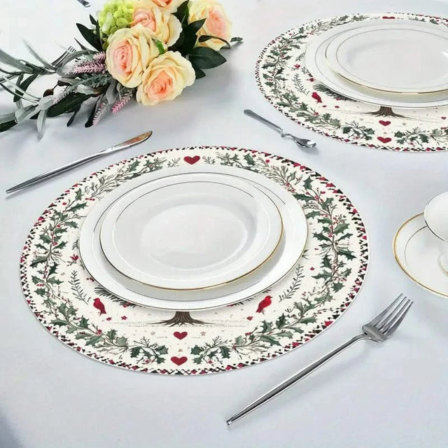 Round Christmas Placemats – Christmas tree print, wipe clean, set of 4 or 6