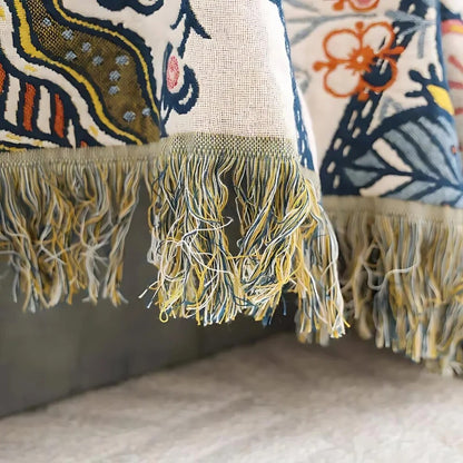 Rustic Floral Throw – cotton jacquard, reversible, with tassels