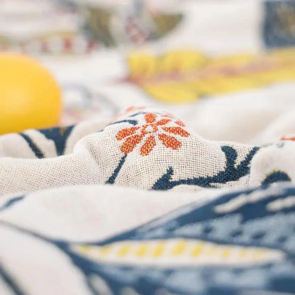Rustic Floral Throw – cotton jacquard, reversible, with tassels