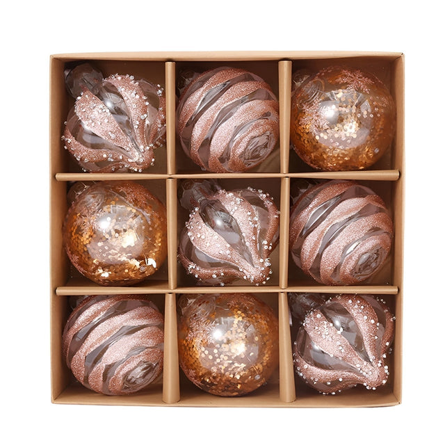 Silver and White Tree Baubles – set of nine with glitter, patterns and matt finish