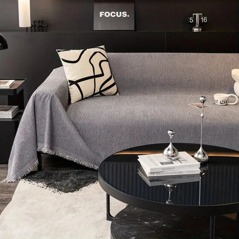 Sofa Cover – soft chenille, tassel trim, four sizes