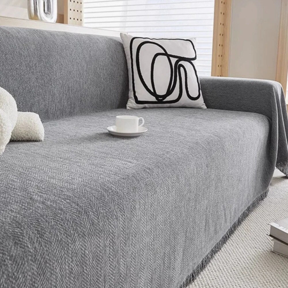 Sofa Cover – soft chenille, tassel trim, four sizes
