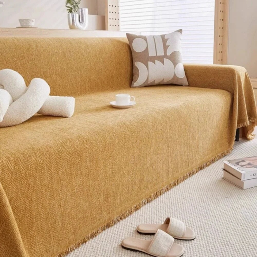 Sofa Cover – soft chenille, tassel trim, four sizes