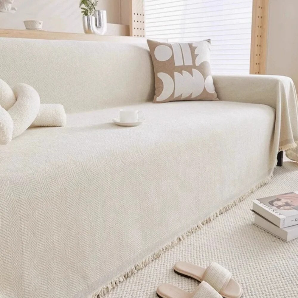 Sofa Cover – soft chenille, tassel trim, four sizes