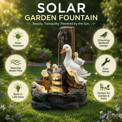 Solar Garden Birdbath – LED lighting, decorative figurines, dual options