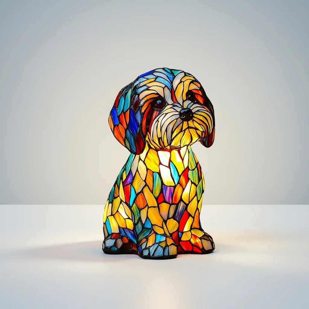 Stained Glass Dog Lamp – LED light, resin body, six variants