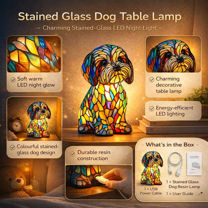 Stained Glass Dog Lamp – LED light, resin body, six variants