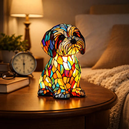 Stained Glass Dog Lamp – LED light, resin body, six variants