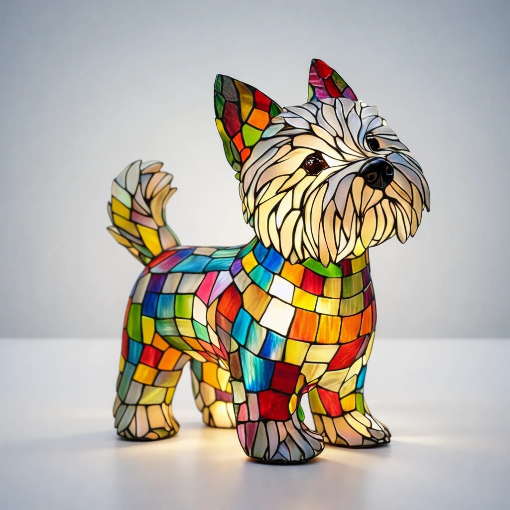 Stained Glass Dog Lamp – LED light, resin body, six variants