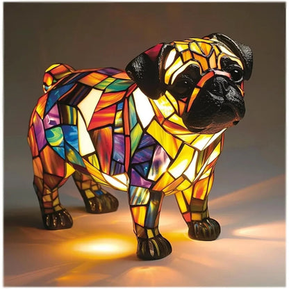 Stained Glass Dog Lamp – LED light, resin body, six variants