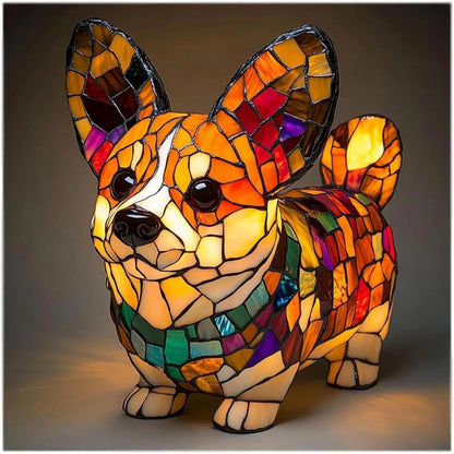 Stained Glass Dog Lamp – LED light, resin body, six variants