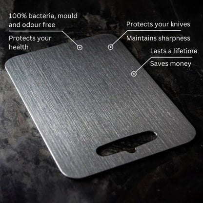 Titanium Cutting Board – medical-grade, non-porous, lightweight