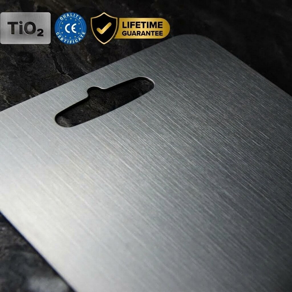 Titanium Cutting Board – medical-grade, non-porous, lightweight