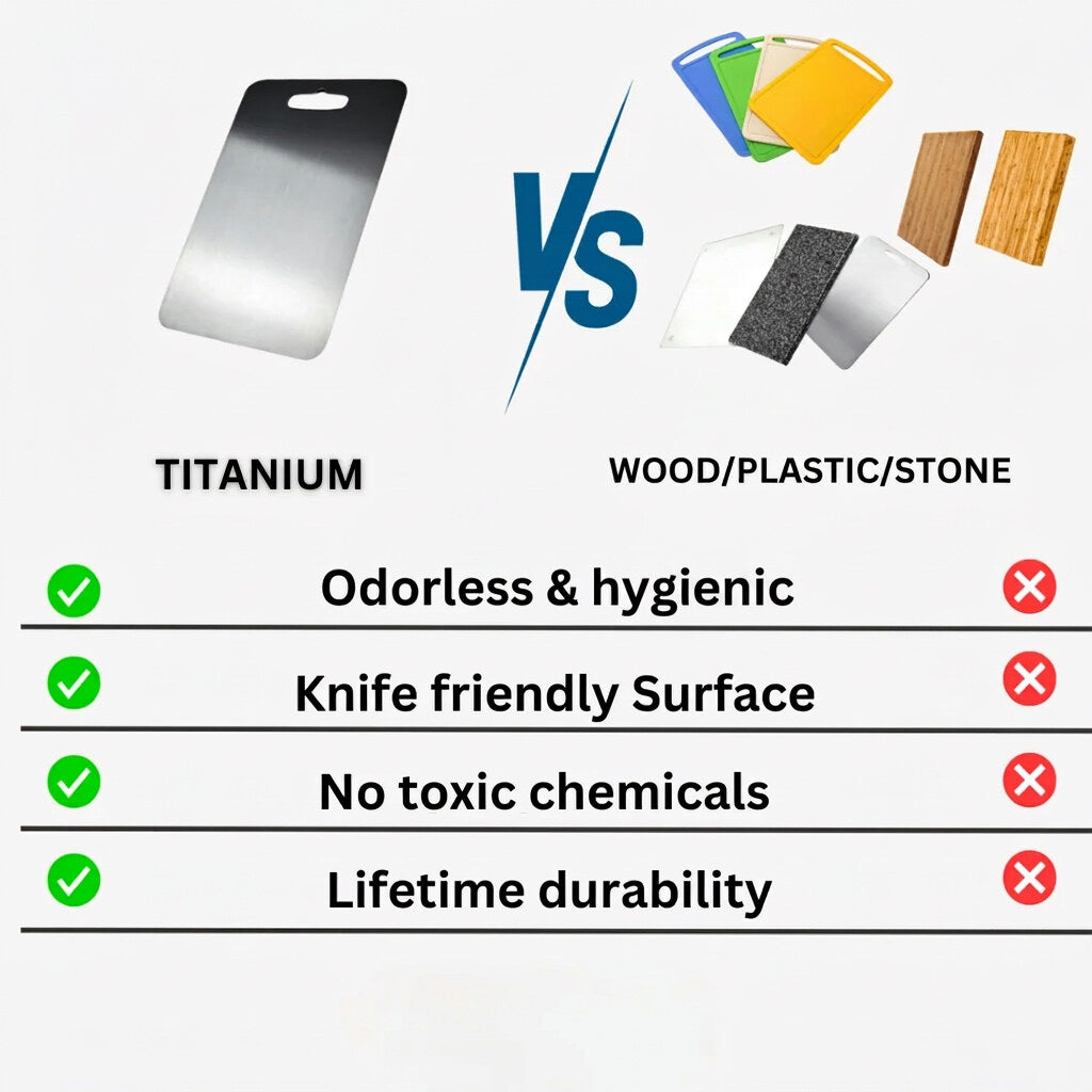 Titanium Cutting Board – medical-grade, non-porous, lightweight