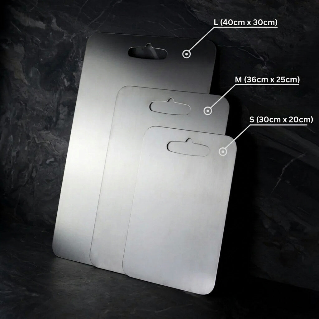 Titanium Cutting Board – medical-grade, non-porous, lightweight